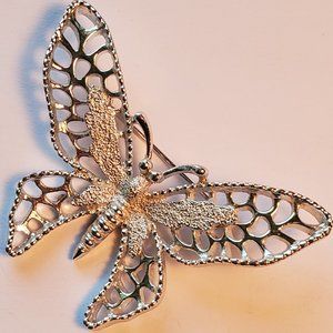 3/$15 Sarah Coventry Large 2 1/16" Silver Tone Butterfly Brooch